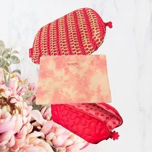 Benefit 9 Piece Bundle Cosmetic Bags Vibrant Pink & Cream